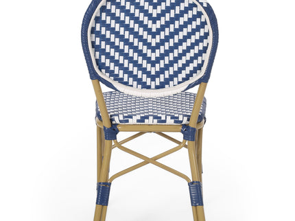 Outdoor Rattan And Aluminum French Armless Bistro Chairs Set - Navy Blue