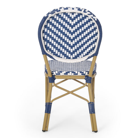 Outdoor Rattan And Aluminum French Armless Bistro Chairs Set - Navy Blue