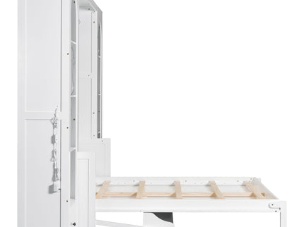 French Style Murphy Platform Bed With Shelf, Side Cabinets, Drawers And LED