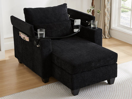 Convertible Chaise Lounge Sofa Chair With USB Ports, Cup Holders, Phone Holder And Storage