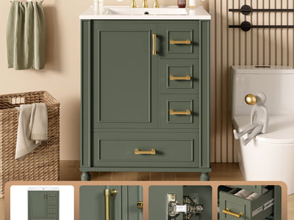 Modern Bathroom Vanity With Sink, Soft Close Doors, 3 Drawers