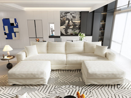 Deep Seat Convertible Sofa With Soft Pillows And Ottomans