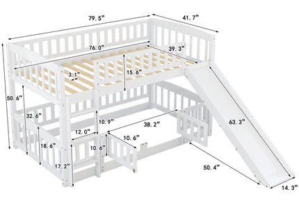 Low Bunk Bed With Slide, Fence And Ladder
