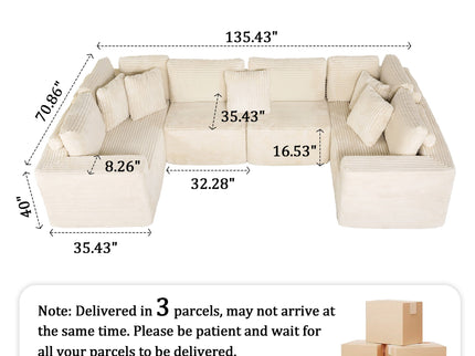 Modular U Shaped Sectional Sofa With Reversible Design