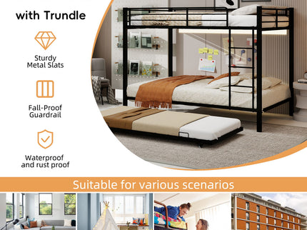 Bunk Bed For Kids, Convertible Frame With Ladders & Guardrail