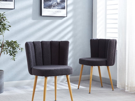 Modern Dining Chair (Set of 2) With Iron Tube Wood Color Legs, Shorthair Cushions And Comfortable Backrest, Suitable For Dining Room, Living Room, Cafe, Simple Structure