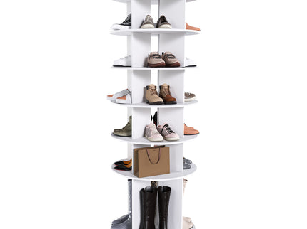 6 Tier Spinning Shoe Rack, Free Standing 360° Revolving Shoe Organizer - White