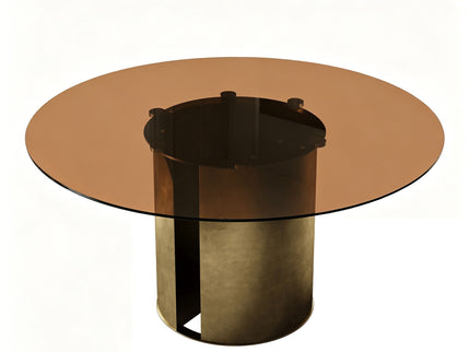 Round Dining Table With Glass Top, Kitchen And Living Room Furniture - Brown