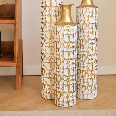 Floor Vases Large Vases Decorative High Vases (Set of 3) For Home Decor Vintage Large Vases Representing Twigs, Twigs Dried Flowers Living Room Antique Worn Vases - Antique White