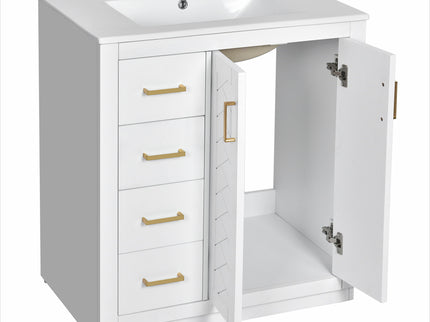 Ceramic Sink Combo, Freestanding Vanity Set With 3 Drawers & Soft Closing Doors