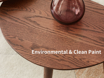 Center Table Low Table 100% Solid Oak Wood Top Plate Desk Pebble Shaped Natural Wooden Coffee Table - Walnut