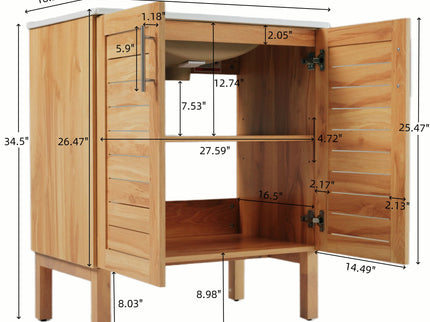 Bathroom Vanity With Ceramic Sink, Freestanding Cabinet - Antique Natural / Brown