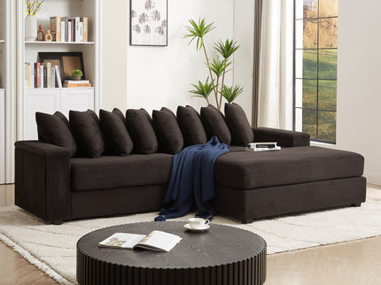 Luxe Oversized L-Shaped Sectional Sofa with Chaise – Plush Corduroy Upholstery, 8 Pillows & Armrest Storage
