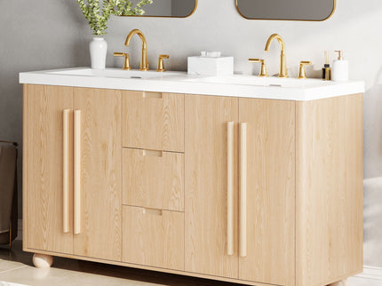 Double Sink Bathroom Vanity With Sinks, Soft Close Doors & 3 Drawers - Wood