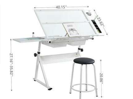 Adjustable Tempered Glass Drafting Printing Table With Chair