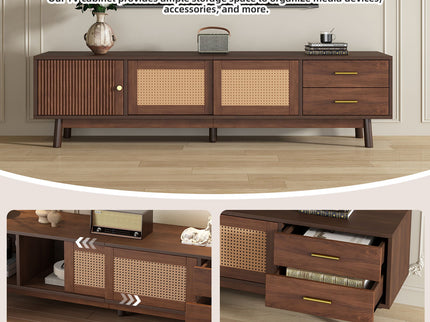 TV Stand For 80" TVs With Sliding Doors And Drawers, Accent Storage Unit - Dark Brown