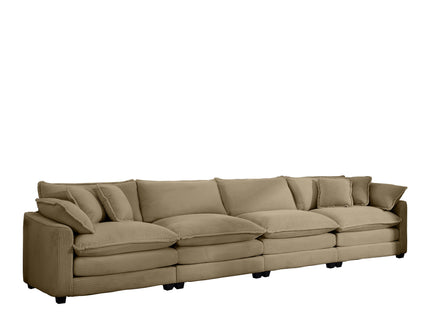 Modern Upholstered 4 Seater Fabric Sofa With Arm And Throw Pillows