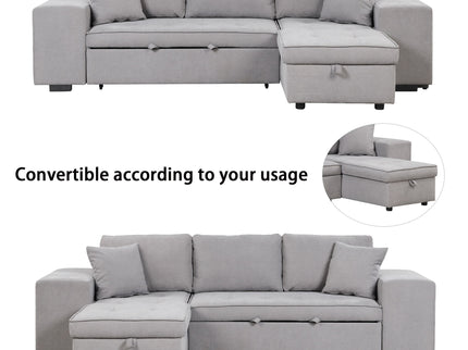 Modern L-Shape 3 Seat Reversible Sectional Couch, Pull Out Sleeper Sofa With Storage Chaise And 2 Stools For Living Room Furniture Set