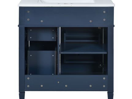 Bathroom Vanity With Top Sink, 2 Doors And 3 Drawers, Freestanding Set With Mirror Cabinet