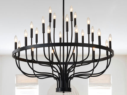 24 Light Chandelier Industrial Iron Candle Chandelier Modern Suspended Farmhouse Chandeliers Pendant Light Fixtures For Dining Room Bedroom Living Room Kitchen Island Foyer E12 Bulb (No Include) - Black