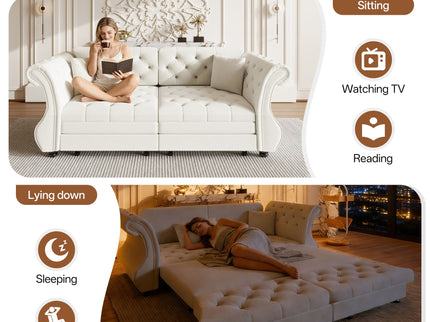 Oversized Chesterfield Pull Out Sofa Bed, Roll Arm Couch With Flower Tufting For Living Room
