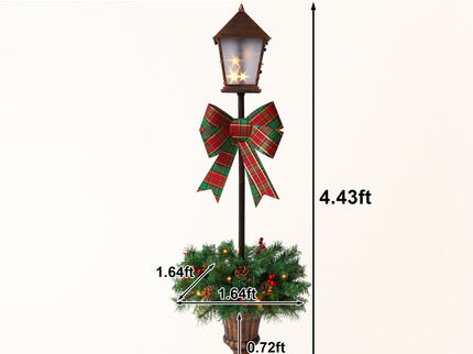 Christmas Lamp Post Decor With Plaid Bow, Artificial Outdoor Holiday Decor (Set of 2) - Brown / Bronze / Green