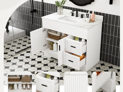Bathroom Vanity Set, Fluted Cabinet With Soft Close Doors & Drawers, 3 Faucet Holes, Sink Included - White