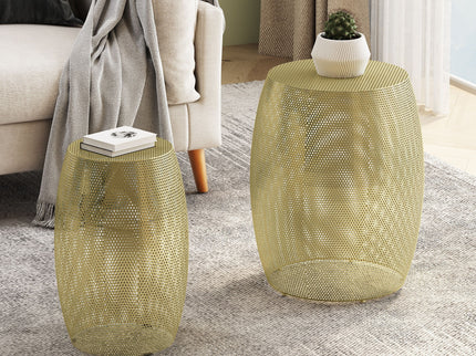 Modern Round Metal Hollow Side Table Set With Openwork Design - Gold