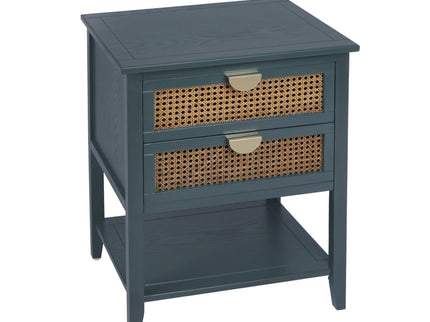 2 Drawer Side Table, Natural Rattan