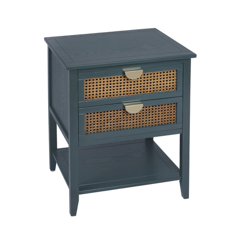 2 Drawer Side Table, Natural Rattan