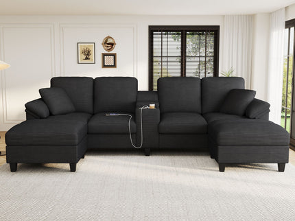 Modern U-Shaped Sectional Sofa With Storage Ottomans