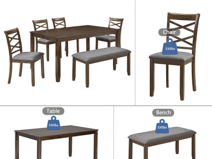 Elegant 6 Piece Dining Table Set With 4 Chairs And Bench