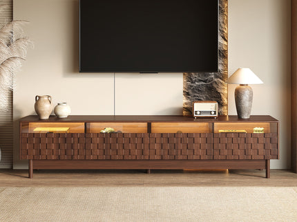 TV Stand With LED Lights And Glass Drawers For Living Room - Walnut