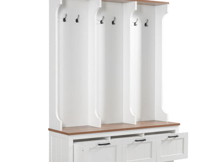 Hall Tree With Bench And Shoe Storage, 3 Large Drawers, Open Storage Shelves & Hooks