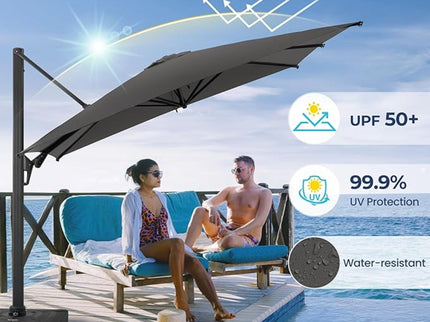 Round Cantilever Patio Umbrella With 360 Rotation & Infinite Tilt Adjustment