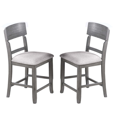 7 Piece Counter Height Dining Set With Storage Shelves, Table & 6 High Chairs - Gray