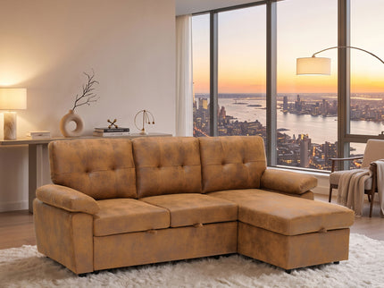 Convertible L - Sectional Sofa Bed With Storage Chaise And Padded Armrests