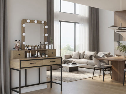 Vanity Desk With 3 Color Lighted Mirror And 4 Drawers