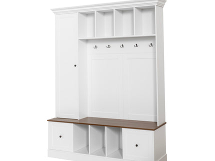 Hall Tree With Shoe Storage Bench, Entryway Coat Rack With 5 Hooks