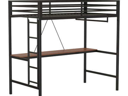 Adam - Twin Loft Bunk Bed With Cinnamon Wood Desk And Closet Rod - Black