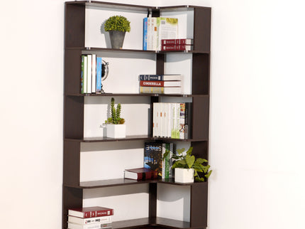 Ox Blood - Red 90Cm L-Shaped Freestanding Corner Bookshelf With Anti Tip Safety, Storage Cabinet For Living Room - Ox Blood Red