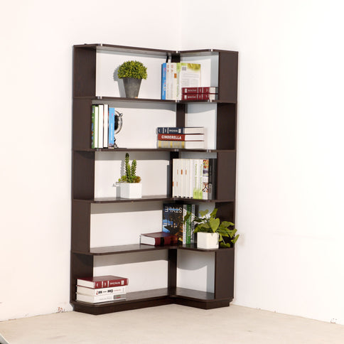 Ox Blood - Red 90Cm L-Shaped Freestanding Corner Bookshelf With Anti Tip Safety, Storage Cabinet For Living Room - Ox Blood Red