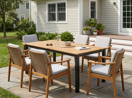 7 Piece Outdoor Patio Dining Set With & 6 Arm Chairs