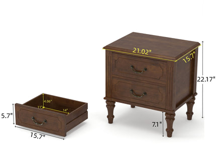 Fluted Nightstand With 2 Drawers, Bedside Table - Walnut