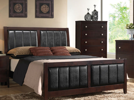 California King Upholstered Panel Bed With Headboard And Footboard - Cappuccino
