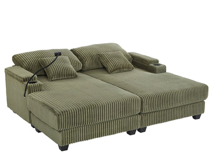 Modern Chaise Sofa With Adjustable Backrest, Cup Holders, Phone Holder & Storage Compartments For Living Room