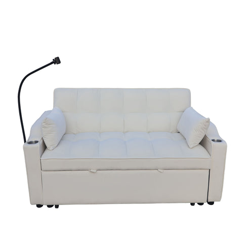 Modern Loveseat With Pullout Bed, Adjustable Reclining Backrest