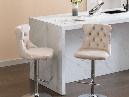 Swivel Barstools Adjusatble Seat Height From 25-33", Modern Upholstered Base Bar Stools With Backs Comfortable Tufted For Home Pub And Kitchen Island (Set of 2)