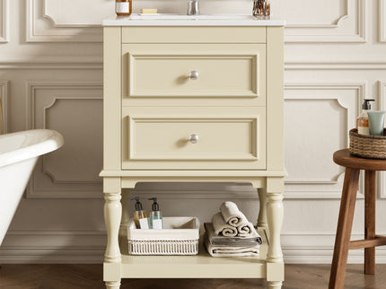 Retro Design Bathroom Vanity With Sink, 2 Drawer Storage Cabinet