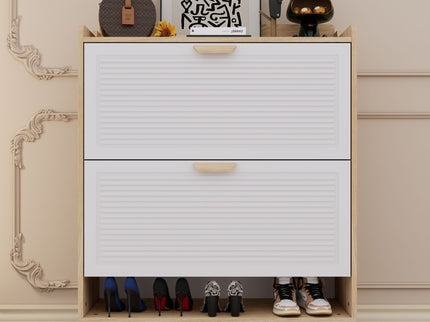 Shoe Storage Cabinet With 2 Flip Drawers, Compact Entryway Organizer - Natural / White